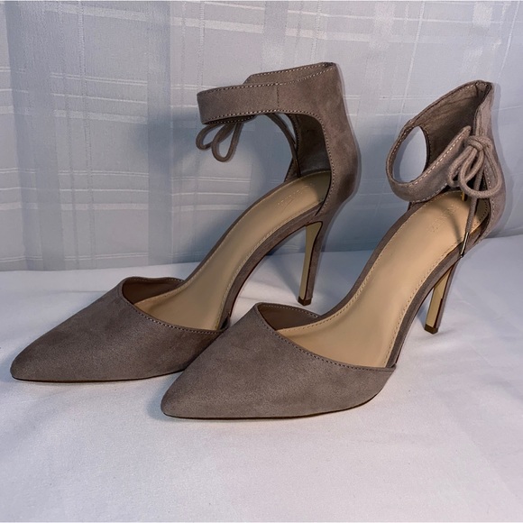 Forever 21 Women's tan suede pumps heels with ankle strap lace tie size 9 - Picture 5 of 14